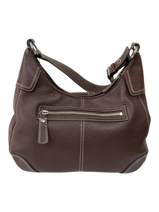 Coach Brown Leather Shoulder Bag Stitch Detail Zip closure Bag Brown