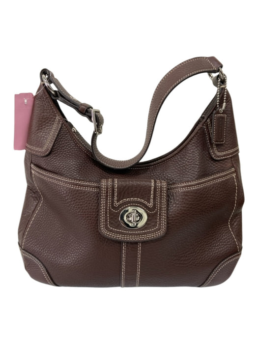 Coach Brown Leather Shoulder Bag Stitch Detail Zip closure Bag Brown