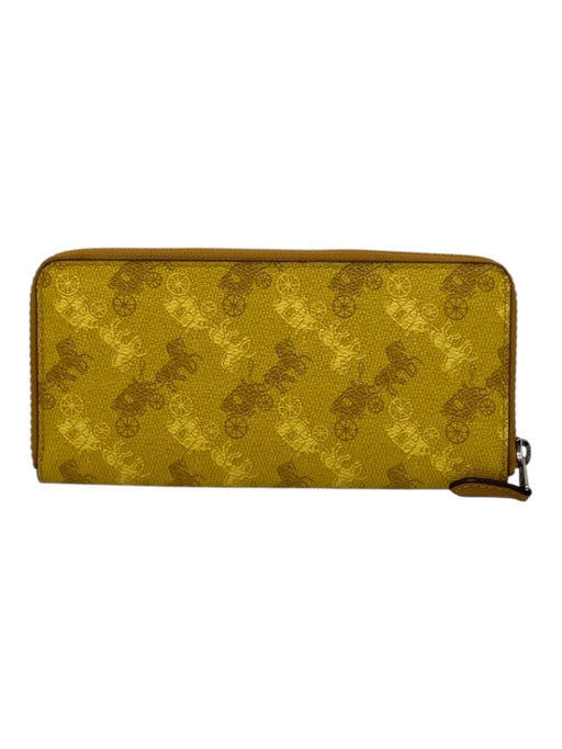 Coach Yellow Coated Canvas Top Zipper Horse & carriage Accordian Wallets Yellow