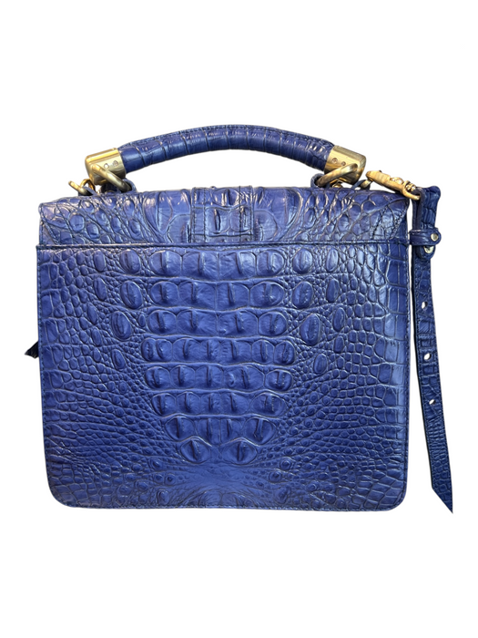 Brahmin Blue Leather Reptile Embossed Gold Hardware Lock Clasp Tassels Bag Blue