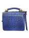 Brahmin Blue Leather Reptile Embossed Gold Hardware Lock Clasp Tassels Bag Blue