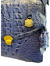 Brahmin Blue Leather Reptile Embossed Gold Hardware Lock Clasp Tassels Bag Blue