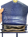 Brahmin Blue Leather Reptile Embossed Gold Hardware Lock Clasp Tassels Bag Blue