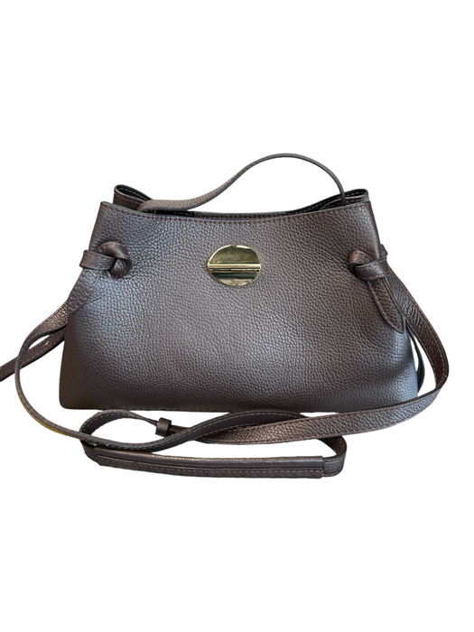 Isadora Brown Pebbled Leather Gold hardware Top Strap Magnetic Snap Closure Bag Brown