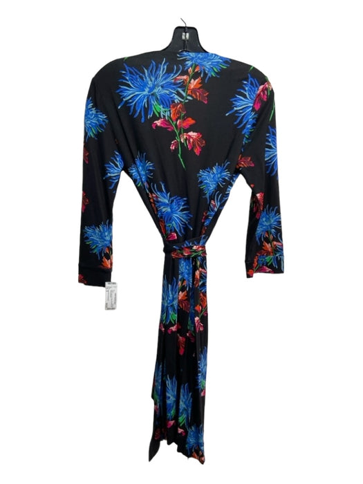 Diane Von Furstenberg Size 8 Black & Multi Silk Wrap 3/4 Sleeve Midi Dress Black & Multi / 8