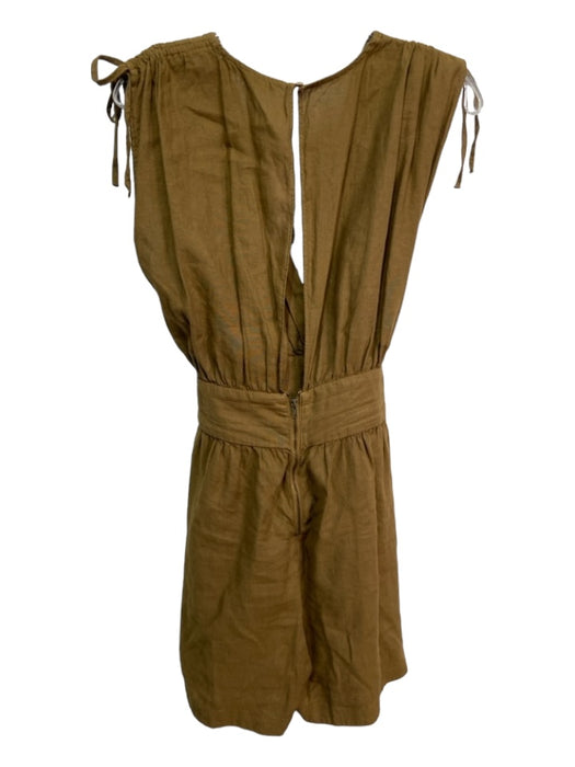 Zara Size S Green Brown Linen Blend Deep V Sleeveless Tie Waist Romper Green Brown / S
