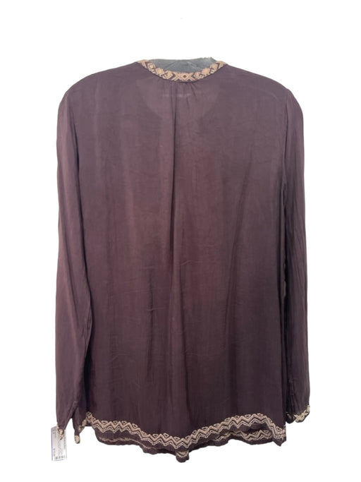 Johnny Was Size M Brown & Beige Cupra round split neck Floral Embroidery Top Brown & Beige / M