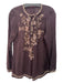 Johnny Was Size M Brown & Beige Cupra round split neck Floral Embroidery Top Brown & Beige / M