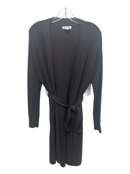 Athleta Size S Dark Brown Polyester & Merino Wool Rib Knit Sash Robe Cardigan Dark Brown / S