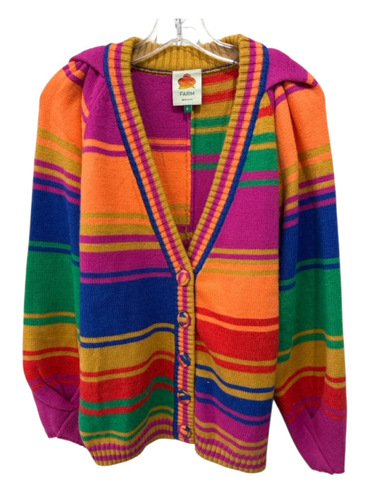Farm Rio Size S Blue, Pink, Orange Polyamide Blend Knit Mixed Stripes Cardigan Blue, Pink, Orange / S