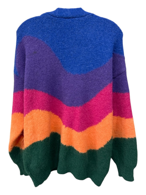 Farm Rio Size S Blue, Purple, Multi Polyester Blend Knit Wide Stripe Cardigan Blue, Purple, Multi / S