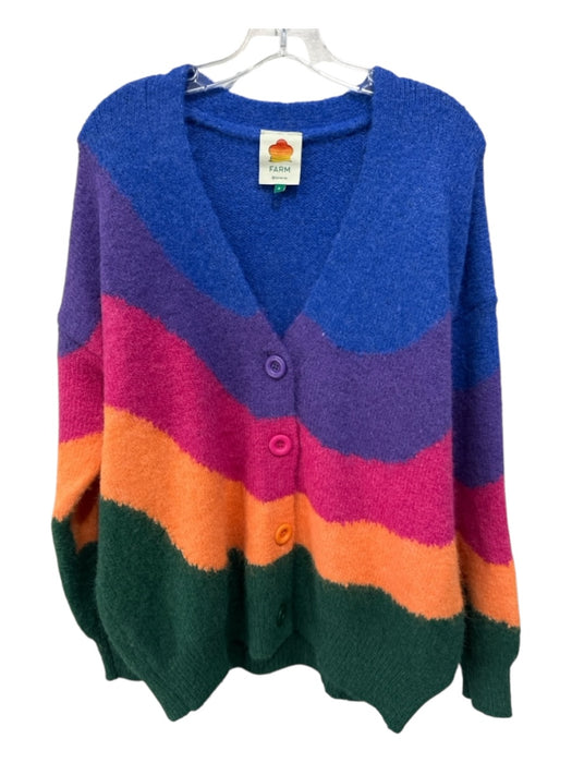 Farm Rio Size S Blue, Purple, Multi Polyester Blend Knit Wide Stripe Cardigan Blue, Purple, Multi / S