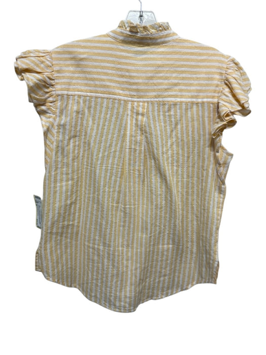 Veronica Beard Jeans Size M Yellow & White Cotton Striped Ruffle Cap Sleeve Top Yellow & White / M