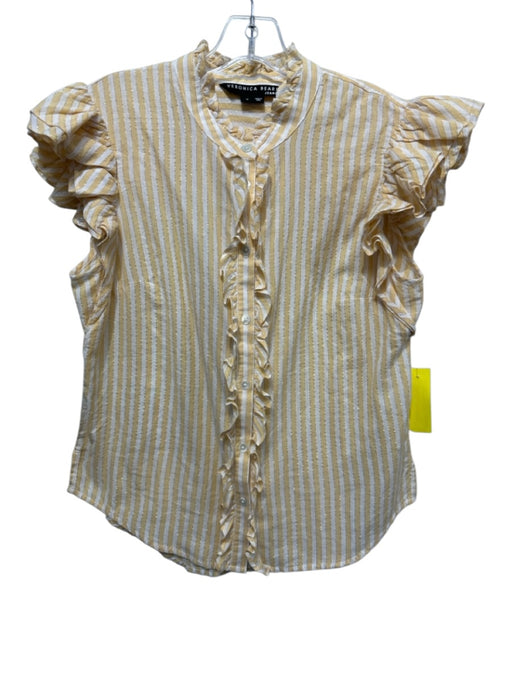 Veronica Beard Jeans Size M Yellow & White Cotton Striped Ruffle Cap Sleeve Top Yellow & White / M