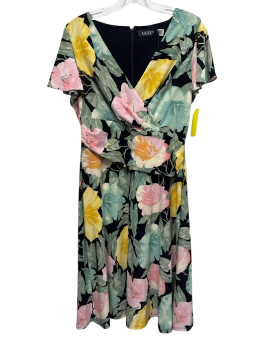 Lauren Ralph Lauren Size 8 Green & Multi Polyester Surplice Back Zip Dress Green & Multi / 8