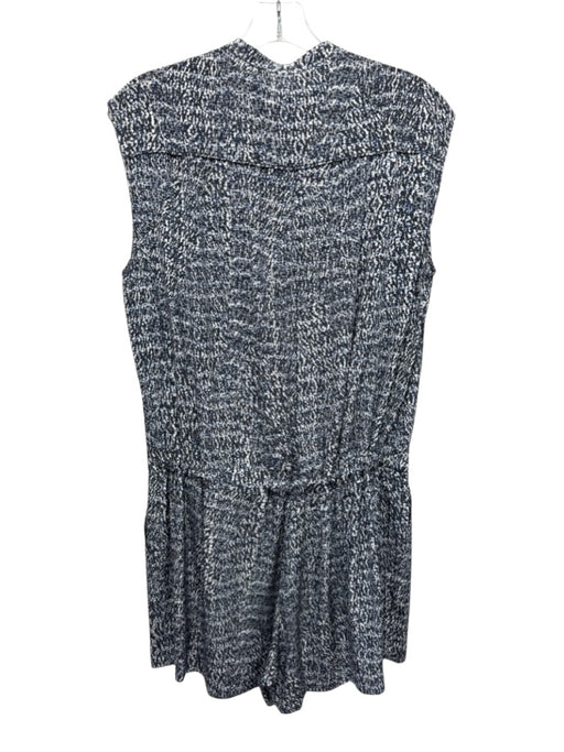Vince Size 10 White, Blue, Gray Silk Sleeveless Button Up All Over Print Romper White, Blue, Gray / 10