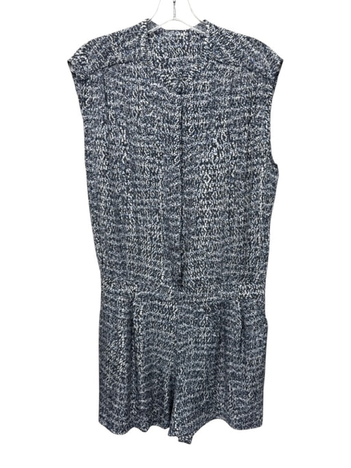 Vince Size 10 White, Blue, Gray Silk Sleeveless Button Up All Over Print Romper White, Blue, Gray / 10