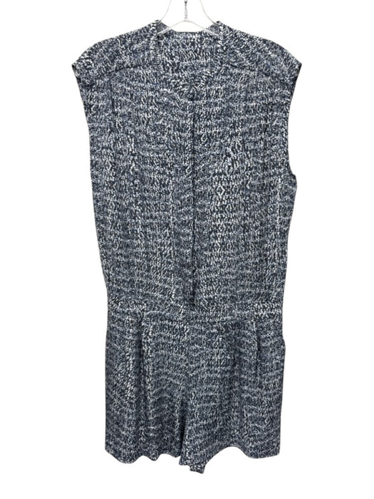 Vince Size 10 White, Blue, Gray Silk Sleeveless Button Up All Over Print Romper White, Blue, Gray / 10