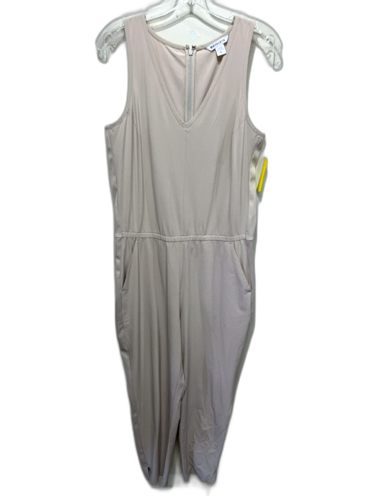 Athleta Size 10 Beige Polyester Blend Sleeveless Ribbed V Neck Jumpsuit Beige / 10