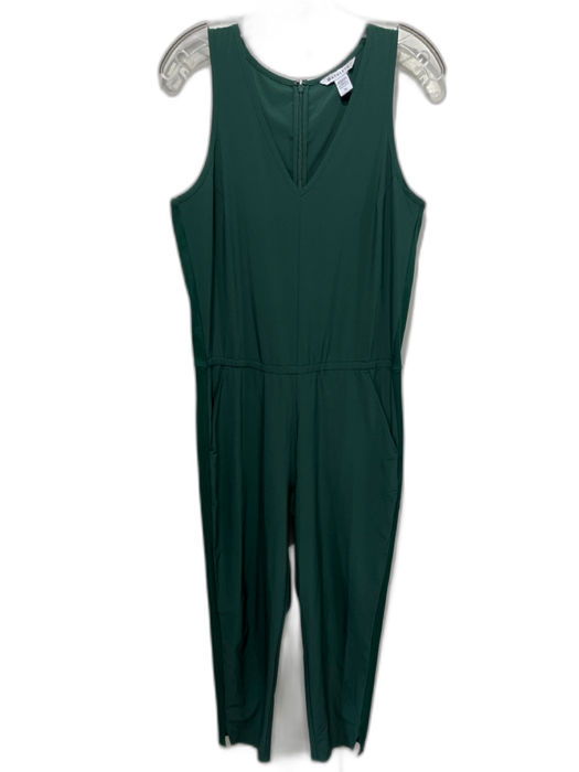 Athleta Size 10 Green Polyester Blend Sleeveless Ribbed V Neck Jumpsuit Green / 10