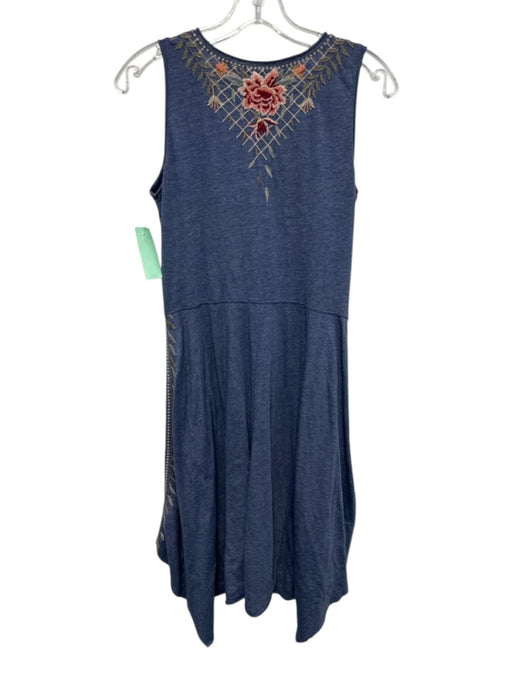 Johnny Was Size S Blue, Pink & Taupe Cotton V Neck Sleeveless Embroidered Dress Blue, Pink & Taupe / S