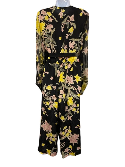 Diane Von Furstenberg Size L Black, Pink, Yellow Silk Long Sheer Sleeves Dress Black, Pink, Yellow / L