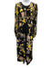 Diane Von Furstenberg Size L Black, Pink, Yellow Silk Long Sheer Sleeves Dress Black, Pink, Yellow / L