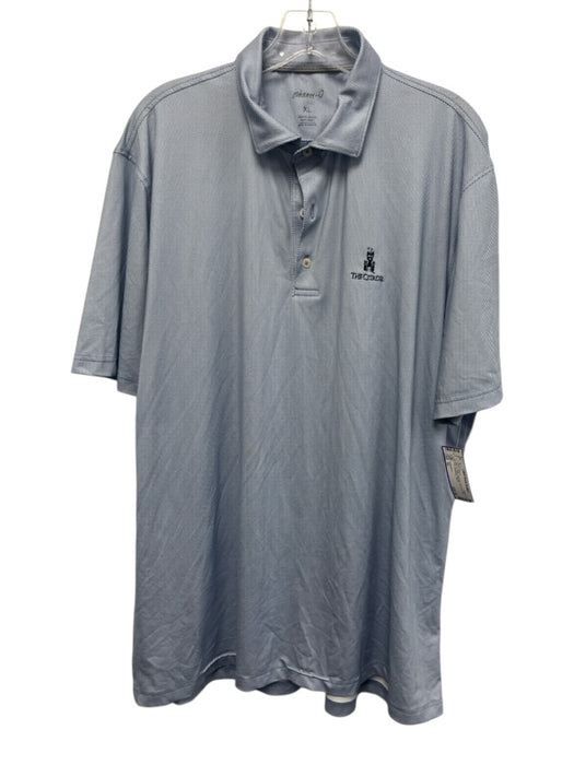 Johnnie O Size XL Blue & White Polyester All Over Print Polo Men's Short Sleeve Blue & White / XL