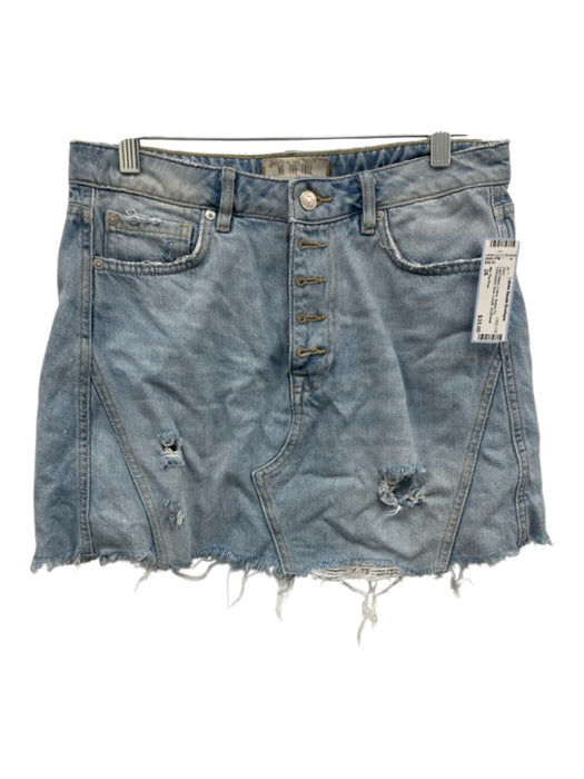 We The Free Size 28 Light Wash Cotton Button Fly Distressed Knee Length Skirt Light Wash / 28