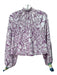 Tibi Size 2 White & Purple Polyester PLeat Neck Floral Long Sleeve Crop Top White & Purple / 2