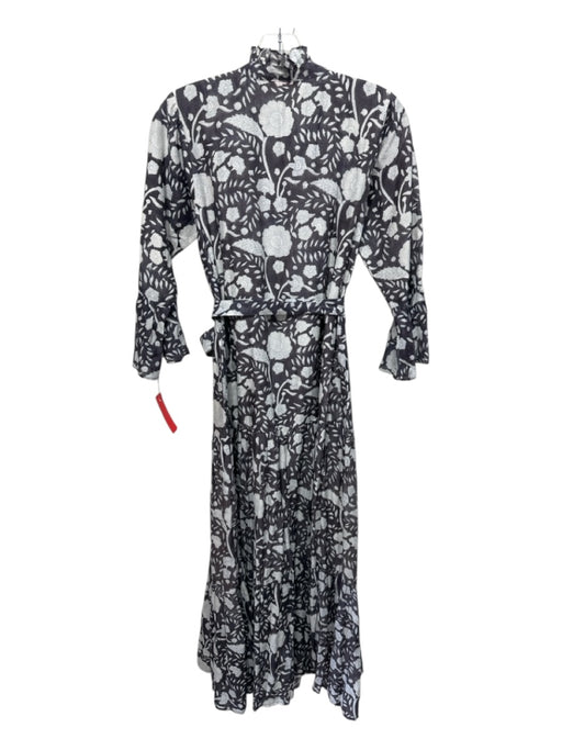 Oliphant Size XS Gray, White & Blue Cotton Silk Floral Ruffle Details Dress Gray, White & Blue / XS