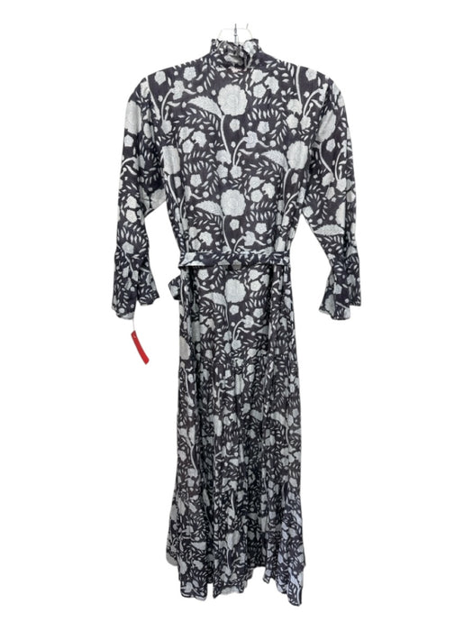 Oliphant Size XS Gray, White & Blue Cotton Silk Floral Ruffle Details Dress Gray, White & Blue / XS