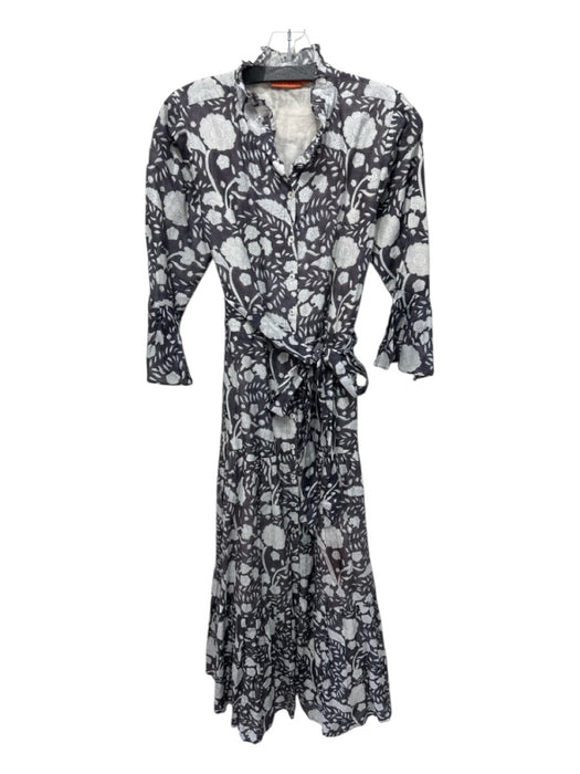 Oliphant Size XS Gray, White & Blue Cotton Silk Floral Ruffle Details Dress Gray, White & Blue / XS