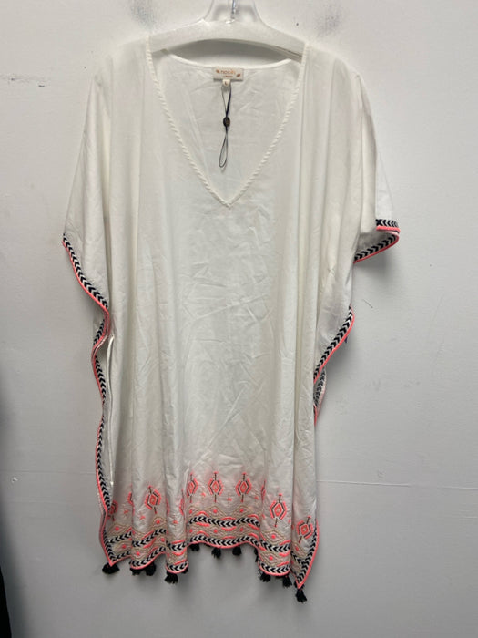 Nooki London Size L White, Pink & Black Cotton Embroidered Trim V Neck Dress