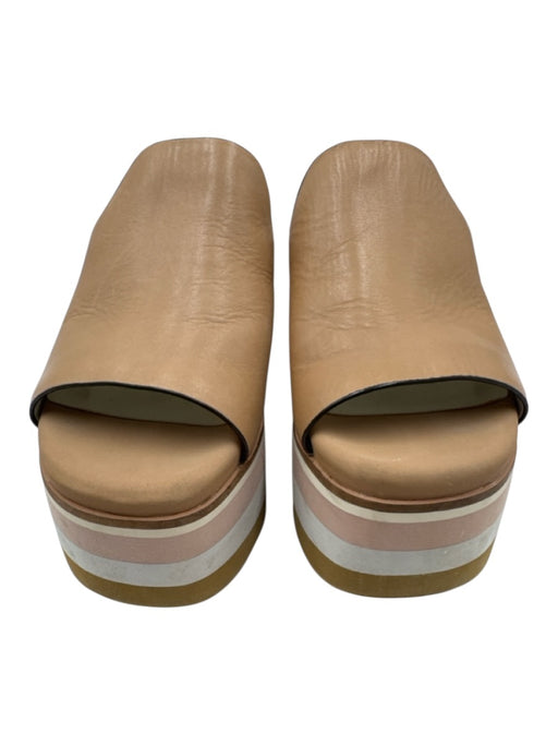 Naked Feet Shoe Size 7 Tan, White & Pink Leather Round Toe Platform Sandals Tan, White & Pink / 7