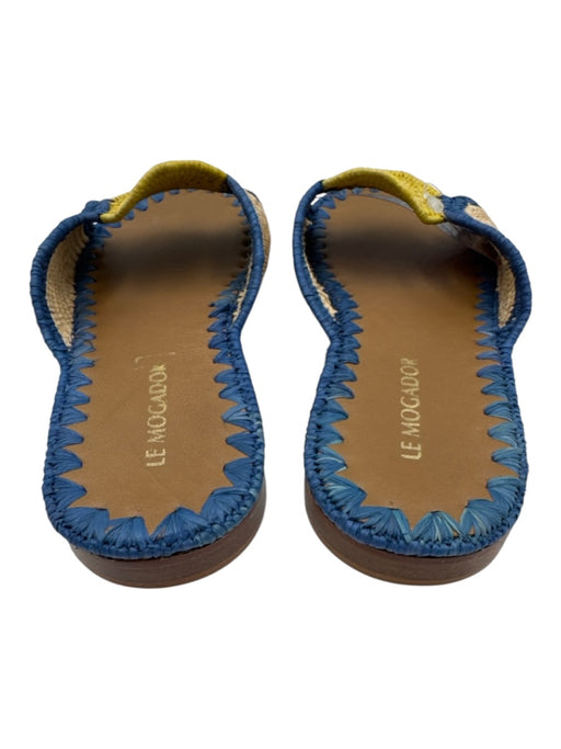 Le Mogador Shoe Size 37 Blue, Cream & Yellow Raffia Round Toe Whipstitch Sandals Blue, Cream & Yellow / 37