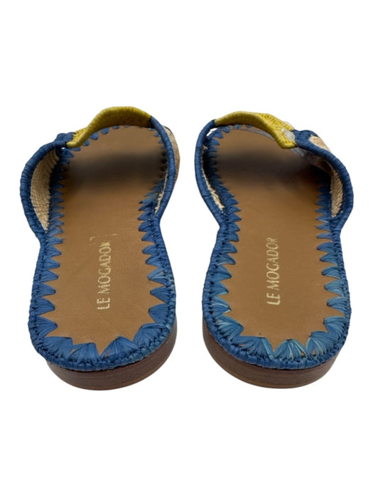 Le Mogador Shoe Size 37 Blue, Cream & Yellow Raffia Round Toe Whipstitch Sandals Blue, Cream & Yellow / 37