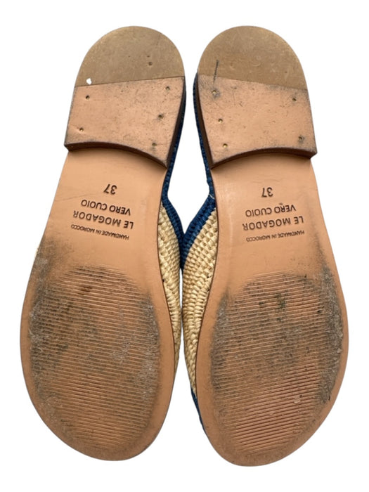 Le Mogador Shoe Size 37 Blue, Cream & Yellow Raffia Round Toe Whipstitch Sandals Blue, Cream & Yellow / 37