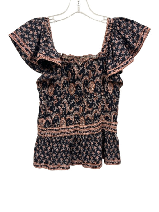 Sea New York Size S Pink, Navy & Multi Cotton Ruffle Cap Sleeve Floral Top Pink, Navy & Multi / S
