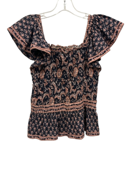 Sea New York Size S Pink, Navy & Multi Cotton Ruffle Cap Sleeve Floral Top Pink, Navy & Multi / S