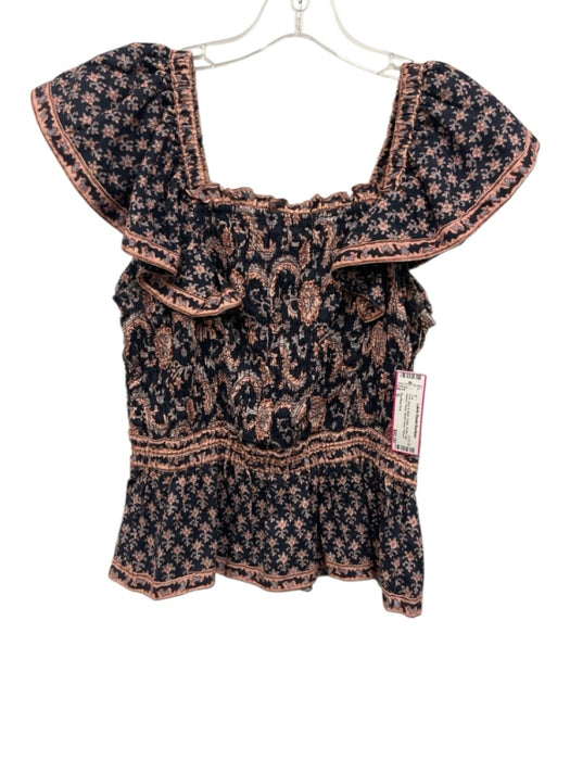 Sea New York Size S Pink, Navy & Multi Cotton Ruffle Cap Sleeve Floral Top Pink, Navy & Multi / S