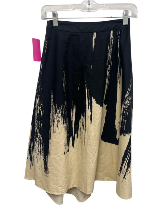 Eva Franco Size 0 Cream & Black Cotton Side Zip Abstract Print Midi Skirt Cream & Black / 0