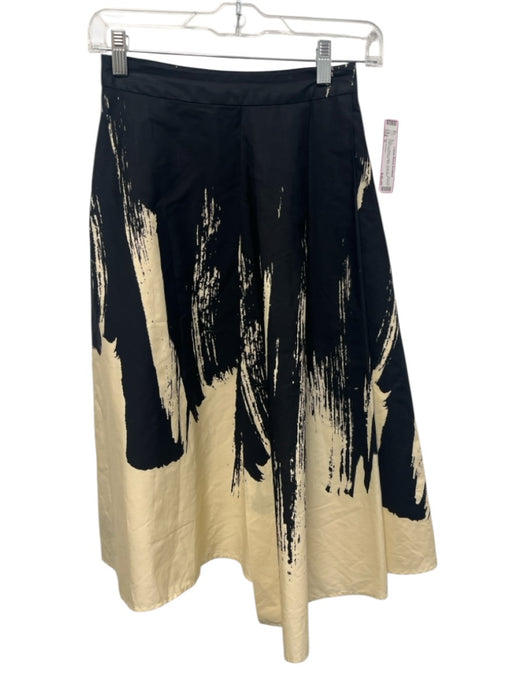 Eva Franco Size 0 Cream & Black Cotton Side Zip Abstract Print Midi Skirt Cream & Black / 0