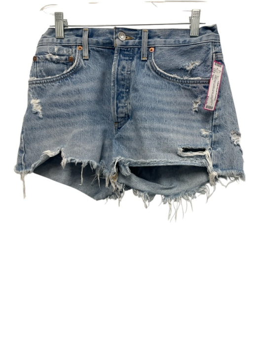 Agolde Size 26 Light Wash Cotton Denim Distressed Button Fly Whiskering Skirt Light Wash / 26