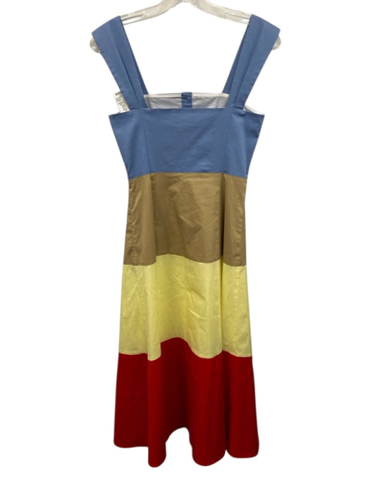 Staud Size 0 Blue, Beige, Yellow Cotton Sleeveless Button Color Block Mid Dress Blue, Beige, Yellow / 0