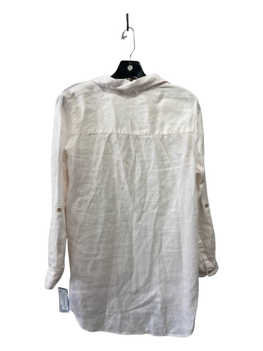 Christian Siriano Size S White Linen Collared Button Up Long Sleeve Top White / S