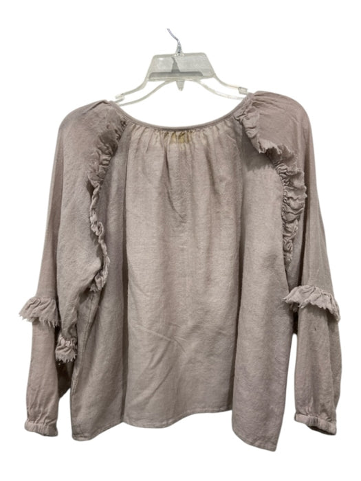 Roller Rabbit Size S Taupe Wool V Neck Raw Edge Ruffle Detail Long Sleeve Top Taupe / S