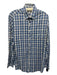 Peter Millar Size M Blue & White Synthetic Plaid Button Collar Long Sleeve Shirt M