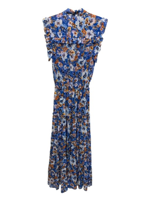 Misa Size M Blue, White, yellow Polyester Ruffle Cap Sleeve Floral Print Dress Blue, White, yellow / M
