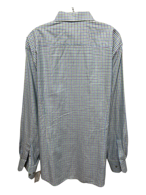 Saks Fifth Ave Size L Green & Purple Print Cotton Plaid Men's Long Sleeve Shirt Green & Purple Print / L